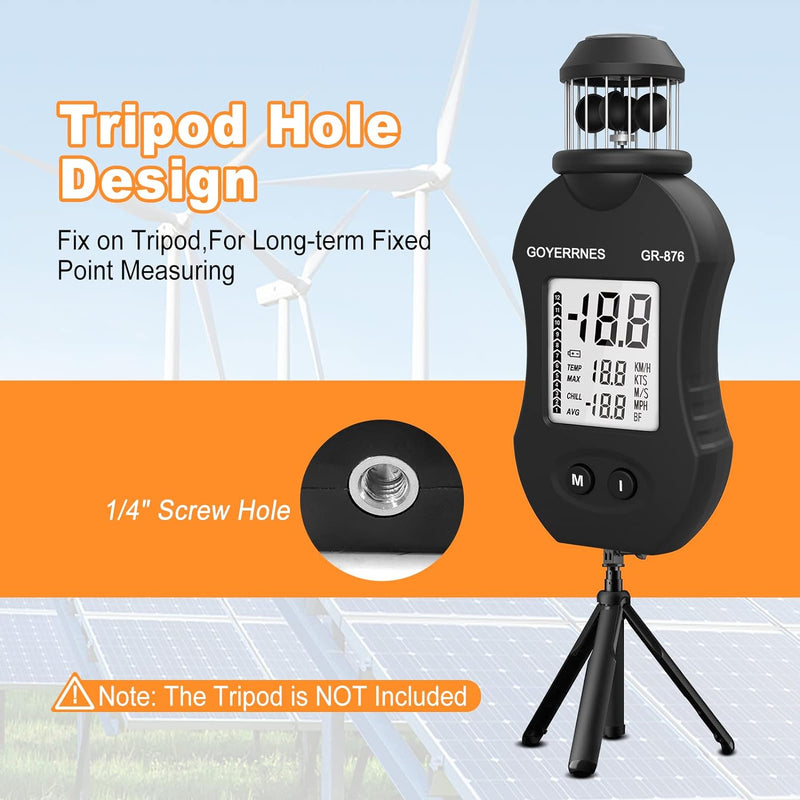 Windmesser Digitales Anemometer GR-876 Handwindmessgerät 0.7~42m/s Taschenanemometer Luftgeschwindig