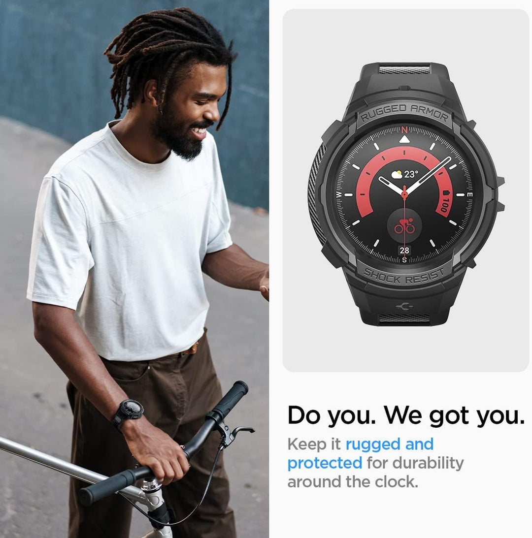 Spigen Rugged Armor Pro Armband mit Hülle Kompatibel mit Galaxy Watch 5 Pro 45mm (2022) - Schwarz, S