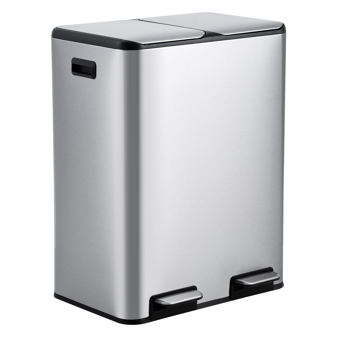 Praktisches Mülltrennsystem für die Küche – 60L Doppel-Tretmülleimer aus Edelstahl, Soft-Close-Decke