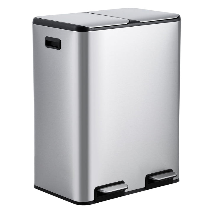 Praktisches Mülltrennsystem für die Küche – 60L Doppel-Tretmülleimer aus Edelstahl, Soft-Close-Decke