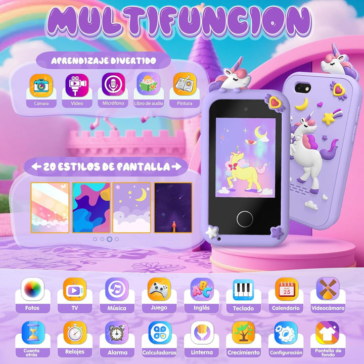Fippesax Kinder Handy Smartphone Spielzeug, Kinderkamera Handy für Mädchen & Jungen, 20 lernspiele,