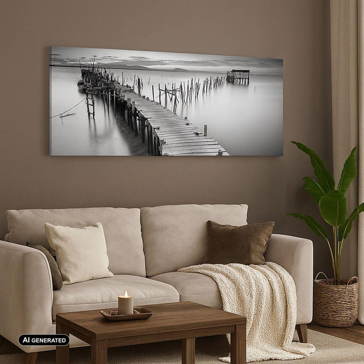 Wandbilder Dekoration Wohnzimmer Meer Brücke Landschaft Natur Panorama Bilder auf Leinwand 120x50cm