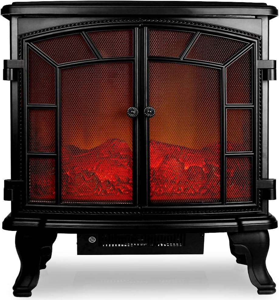 Deuba Elektrokamin Elektrischer Kamin mit Heizung Doppeltür LED Kaminfeuer Effekt Timer Fernbedienun