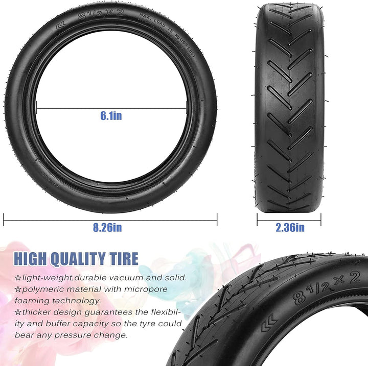 8 1/2 Replacement Wheels Outer and Inner Tyres, Electric Scooter Rubber Tyres, Durable Anti-Slip Tyr