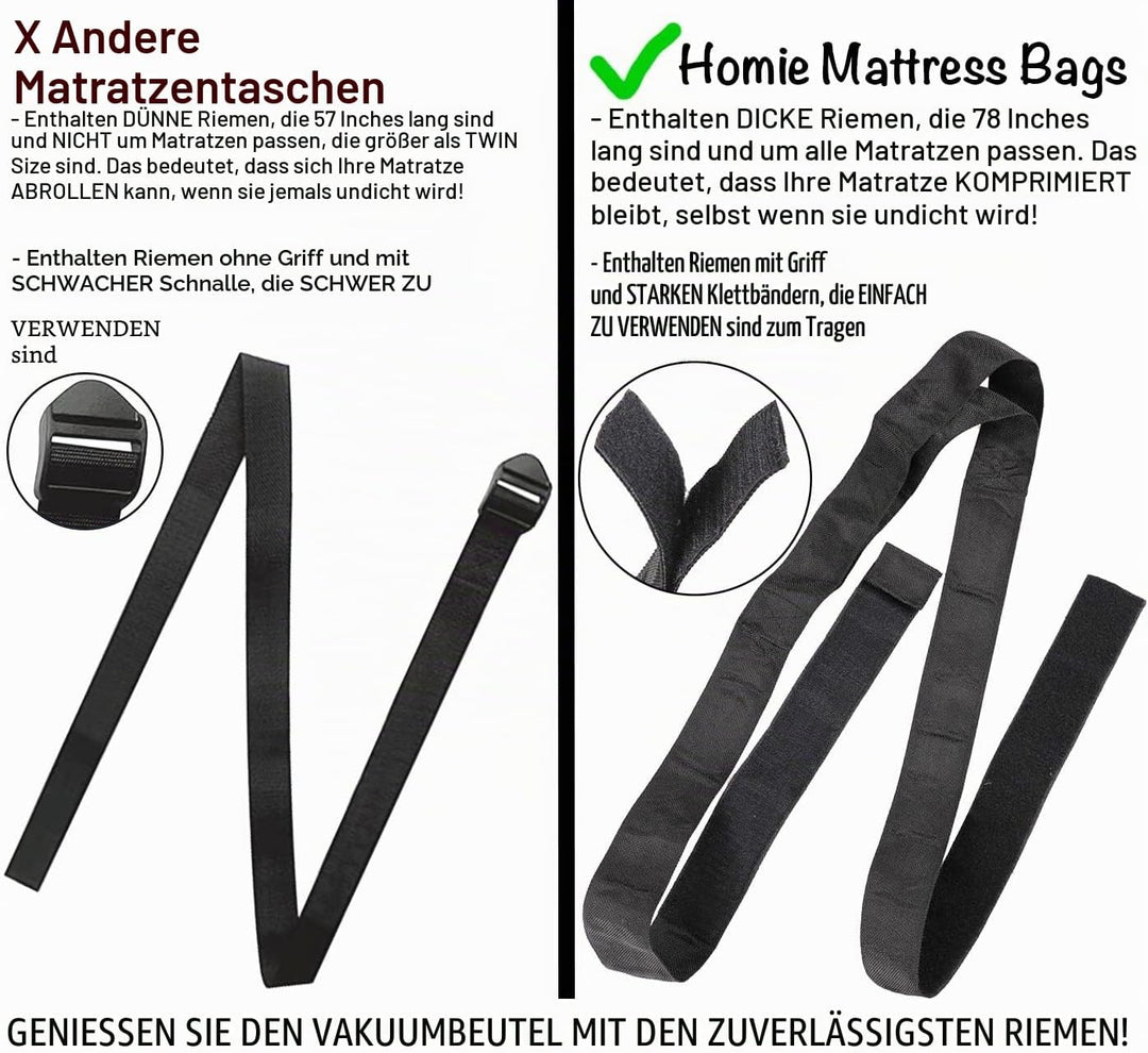 Homie Matratzen-Vakuumbeutel, verschliessbarer Beutel für Memory Foam- oder Federkernmatratzen, Komp