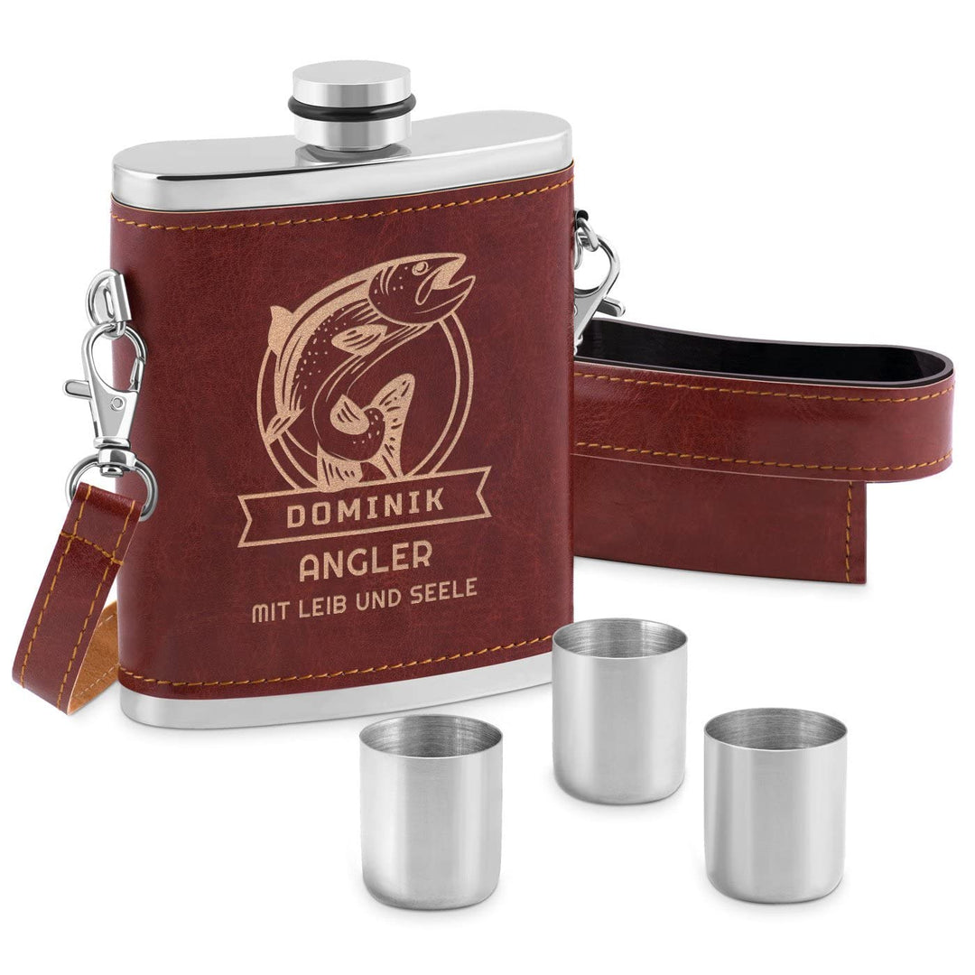 Maverton Flachmann mit Gravur - personalisiert - 250 ml - aus Edelstahl - 3x10 ml Pinnchen - Weihnac