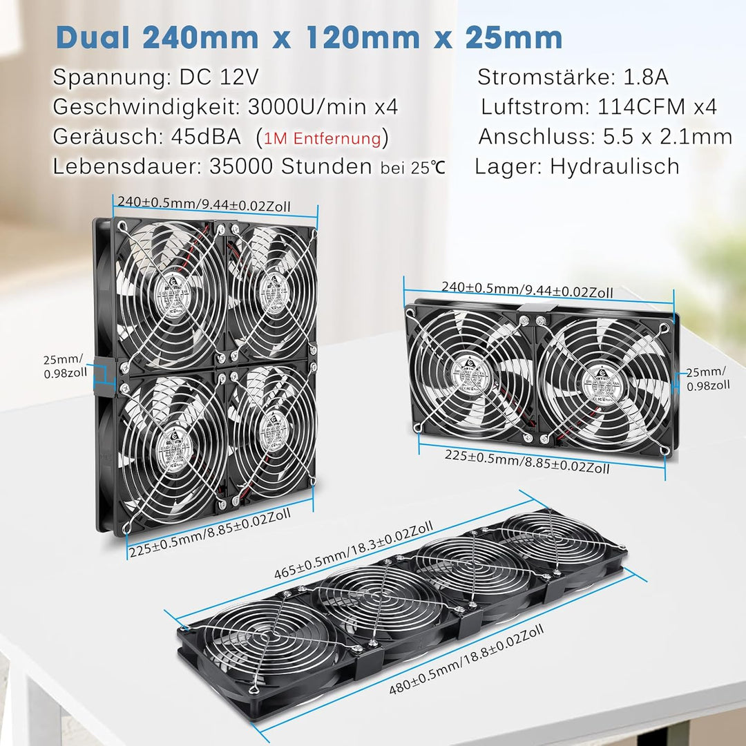 GDSTIME 4 x 120mm Lüfter 230V Dual 240mm Gehäuselüfter 220V PC Ventilator mit 4V-12V Einstellbare Ge