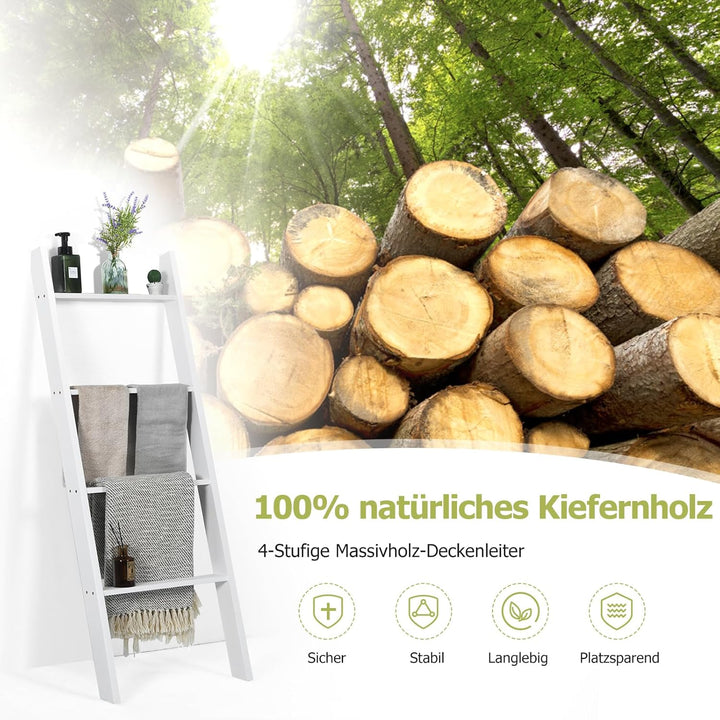 GOPLUS 4 Ebenen Handtuchständer, Handtuchleiter Holz, Handtuchständer Leiterregal, 4 Handtuchstangen