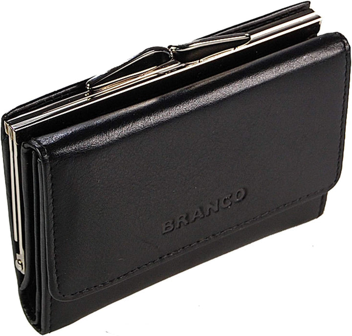 GoBago Branco Damen Geldbörse Leder 6 Farben, Portemonnaie Geldbeutel mit Metall Bügel, Knipser (Sch