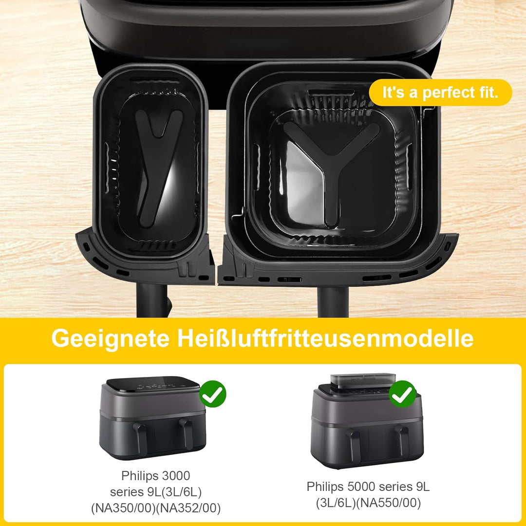YINGRACE Airfryer Zubehör für Philips Airfryer Dual Basket 3000 Series NA350, 5000 Series NA550, 8PC