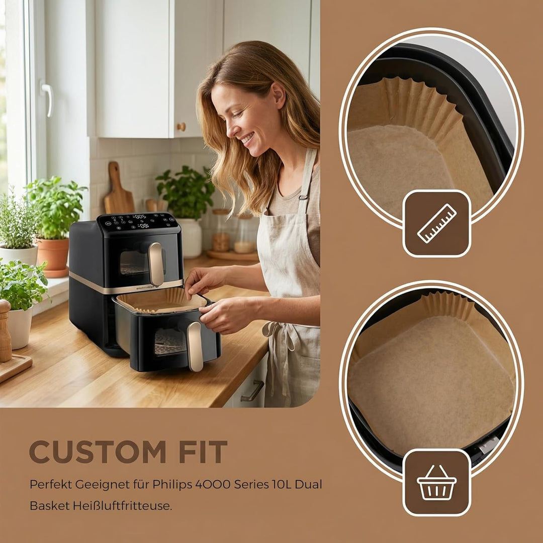 100 Stück Airfryer Backpapier Zubehör für Philips Airfryer 4000 Series Stacked Dual Basket 10L Heiss