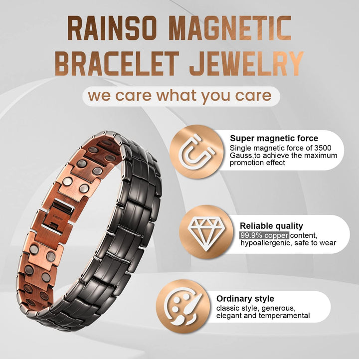 RainSo Starkes Magnetarmband für Männer-Magnetarmband inklusive -Schöne Verpackung (schwarz)