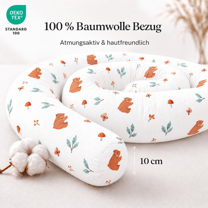 Seitenschläferkissen aus 100% Baumwolle – Bettschlange Body Pillow, Lange Kopfkissen Bettrolle, Nack