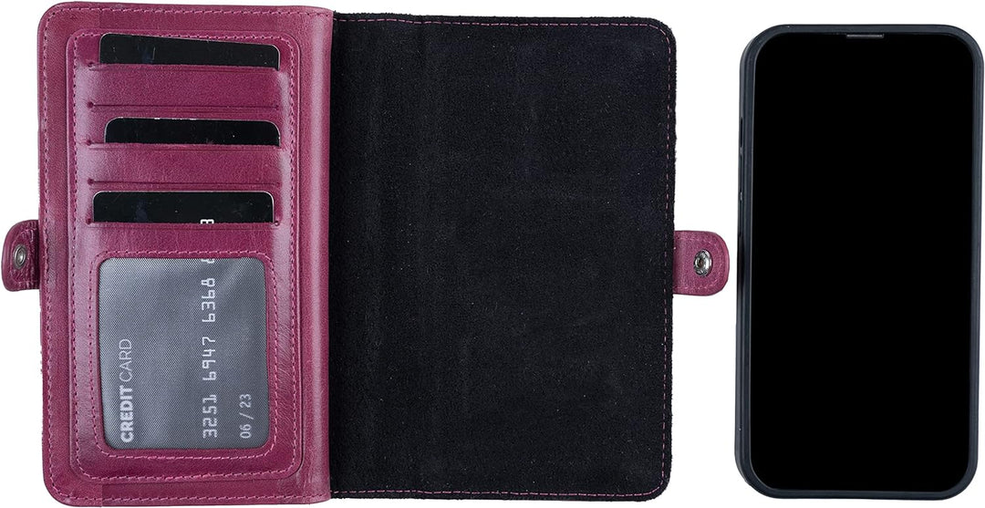 HANS/SON Echtlederhülle iPhone 13 Pro Magenta | Handyhülle aus Leder mit Geldbörse | Magenta iPhone