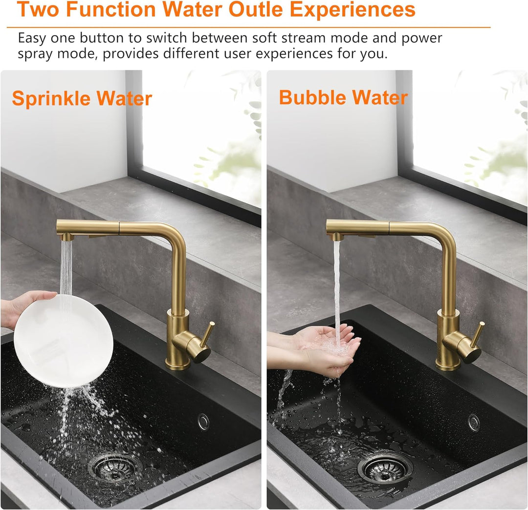 Tohlar Wasserhahn Küche Gold, Goldener Küchenamatur Ausziehbar mit Magnet Brause Zwei Strahlarten, H