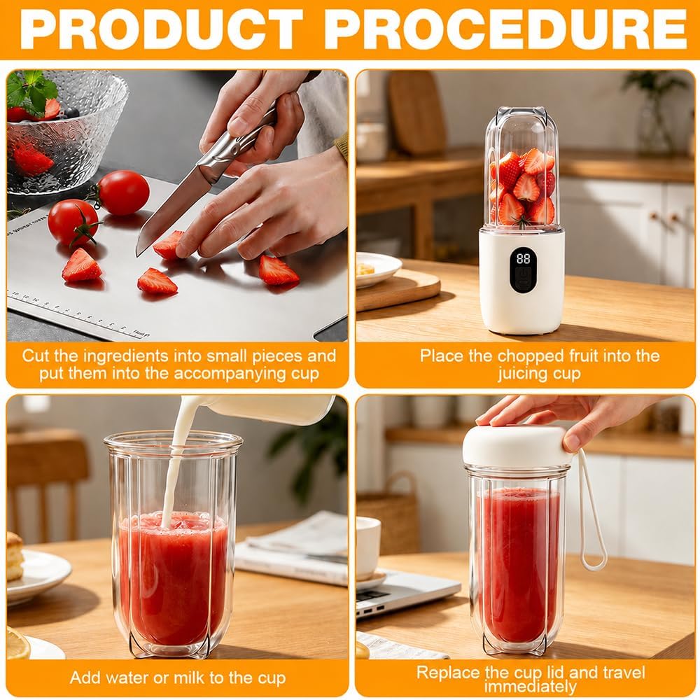 Tragbarer Mixer, 500ML Mixer Smoothie Maker to Go mit Ersatzbecher, USB Wiederaufladbar Portable Ble