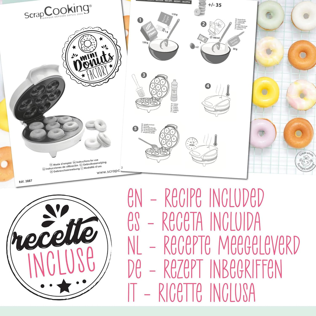 ScrapCooking - Mini Donuts Factory - Donut Maker - Donut Maschine - Mit Antihaft-Heizplatte - Gesche