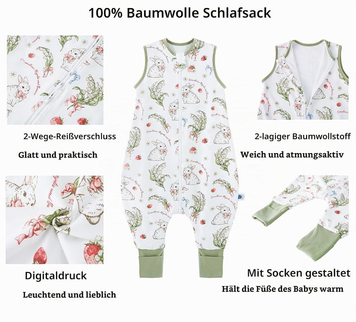 Chilsuessy Baby Schlafsack mit Beinen 1.5 Tog Schlafsack 100% Baumwolle Ganzjahres Schlafsack mit Fü