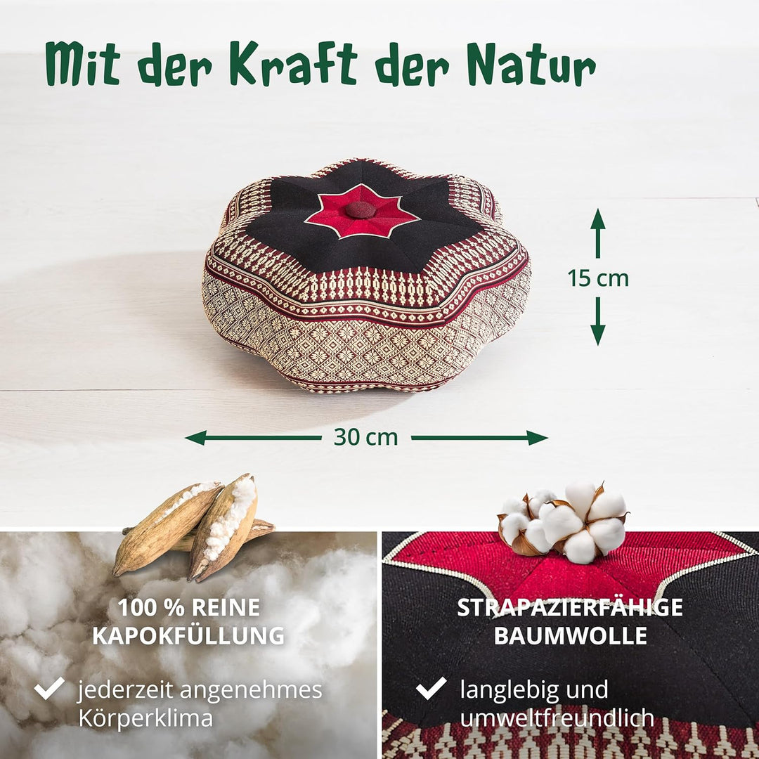 Livasia Meditationskissen Stern, Yogakissen mit Kapok, Pouf, Bodenkissen sternförmig Yoga Zen Medita
