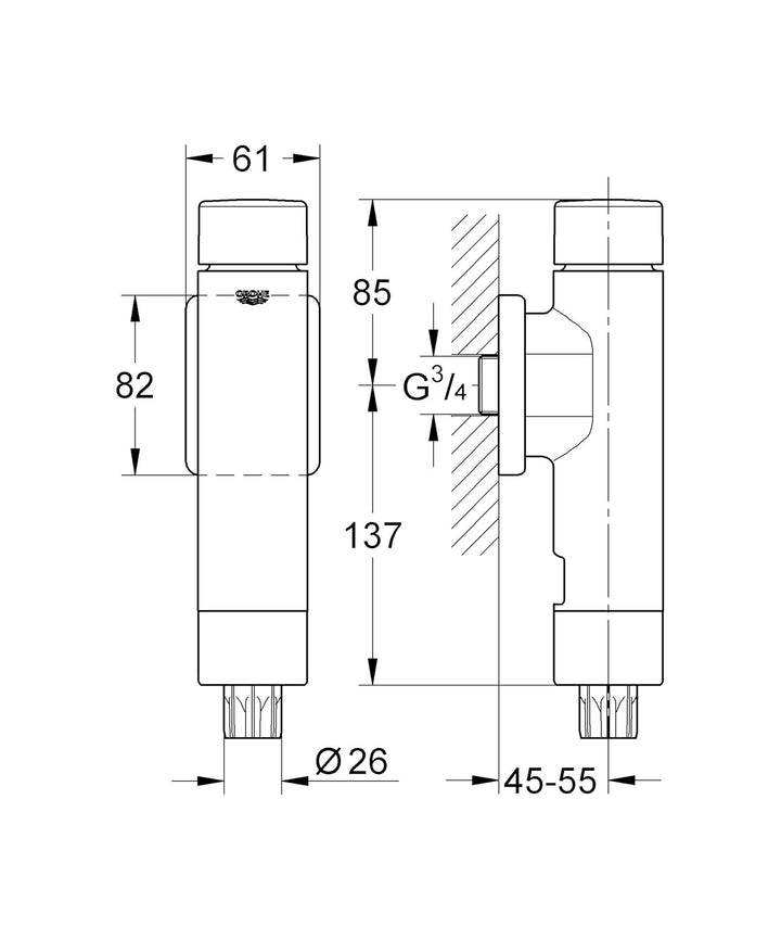 GROHE Rondo A.S. - Druckspüler für WC (für Flach- und Tiefspül-WC, mit Spülstromregulierung, langleb