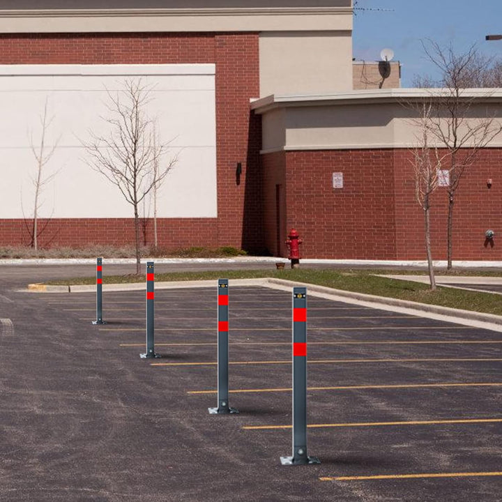 Ikodm 4X Parkpfosten Klappbar, Parkplatzsperren mit Reflexstreifen, Robust Standfuss Absperrpfosten,