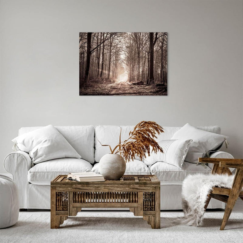 Bilder auf Leinwand Wald Strasse Baum Leinwandbild mit Rahmen 70x50cm Wandbilder Dekoration Wohnzimm