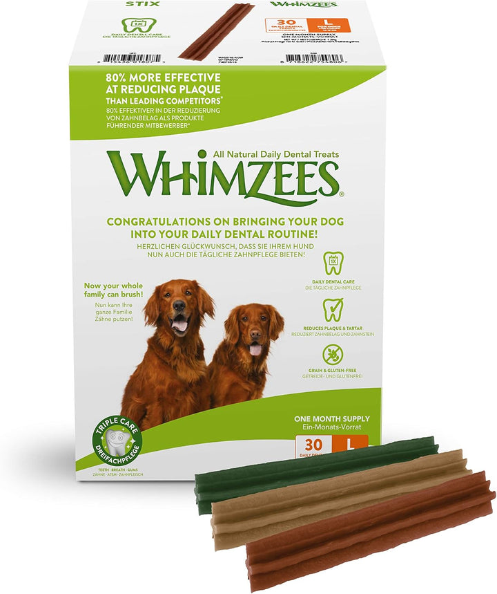 WHIMZEES Natürliche Getreidefreie Zahnpflegesnacks, Kaustangen für Hunde, Monats-Packung &amp; Natürlich