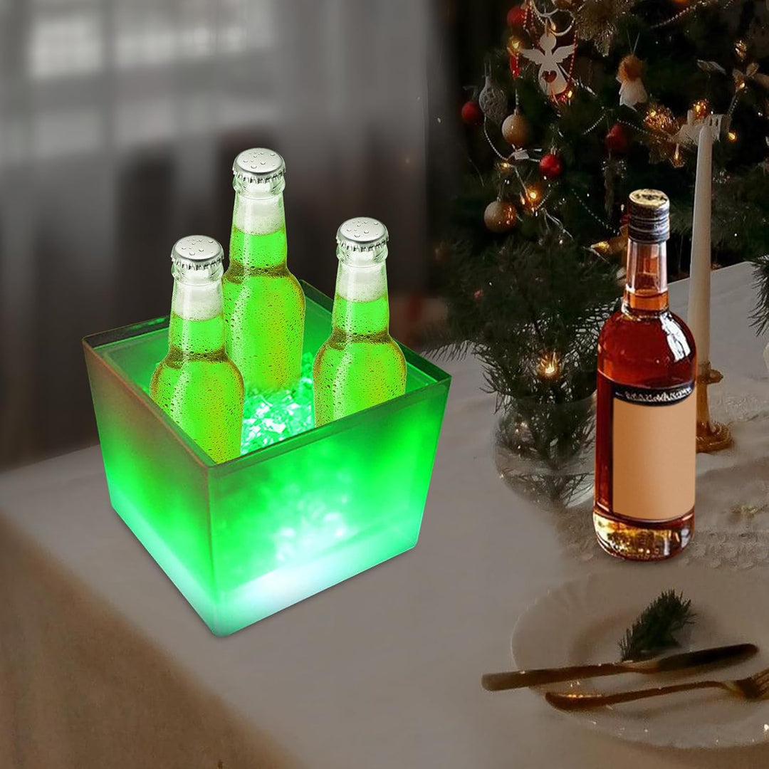 LED Eiskübel 3.5L, Multicolor RGB LED Sektkübel, Doppelwandiger Grossraumbehälter für Flaschenwein u