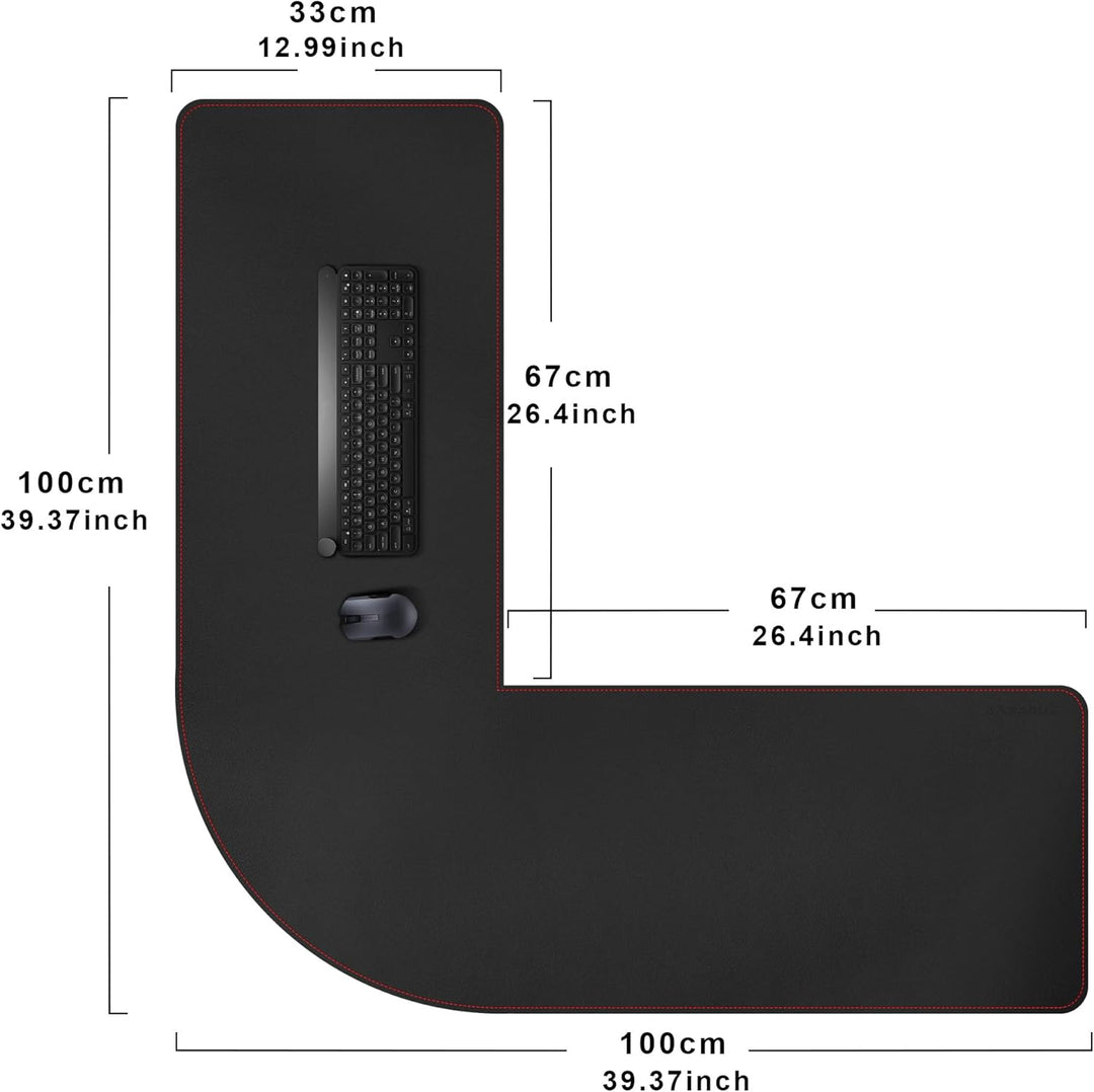 ZORESYN L förmiger Schreibtischunterlage 100 cm (L)x100 cm (L) x33 cm (B), Eck-Büro-schreibmatte PU