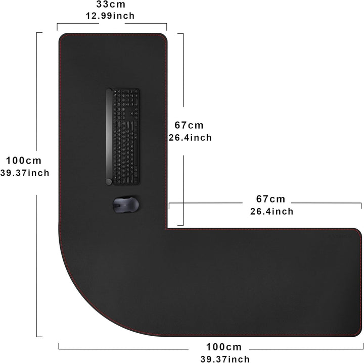 ZORESYN L förmiger Schreibtischunterlage 100 cm (L)x100 cm (L) x33 cm (B), Eck-Büro-schreibmatte PU