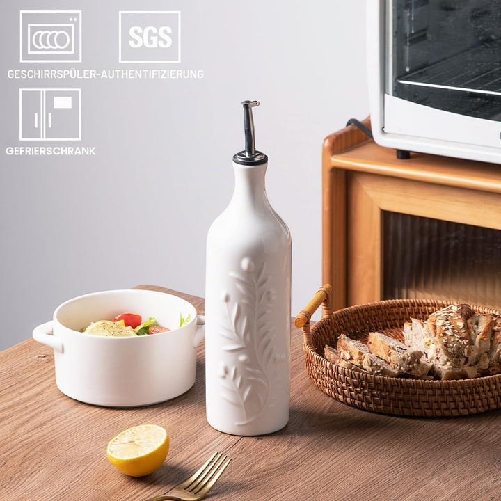 Sweejar Home Grosse Keramik-Olivenöl-Spenderflasche, 700ml Relief undurchsichtige Öl-Menage schützt
