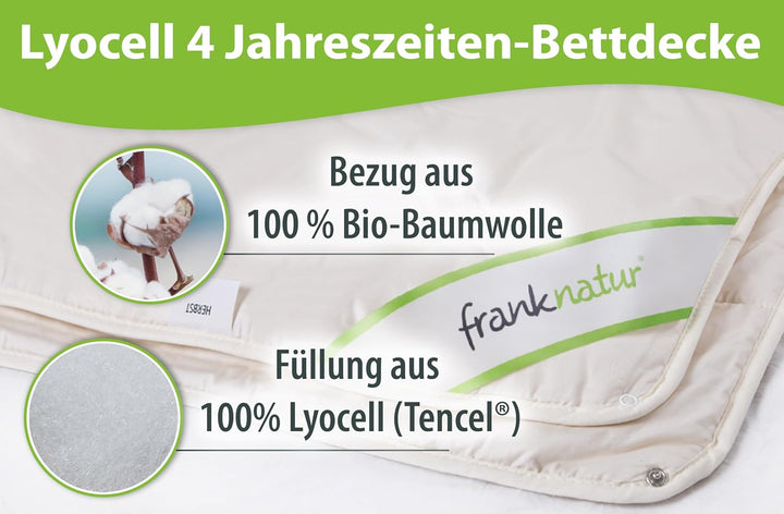 franknatur 4 Jahreszeiten Bettdecke 240x220 Lyocell Tencel Bio Baumwolle 4 Jahreszeitendecke 240 x 2
