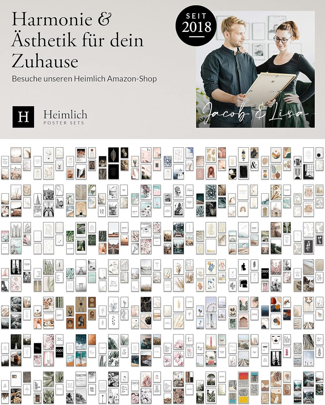 Heimlich® Premium Poster Set OHNE Bilderrahmen | Stilvolles Set mit passenden Bilder als Wohnzimmer