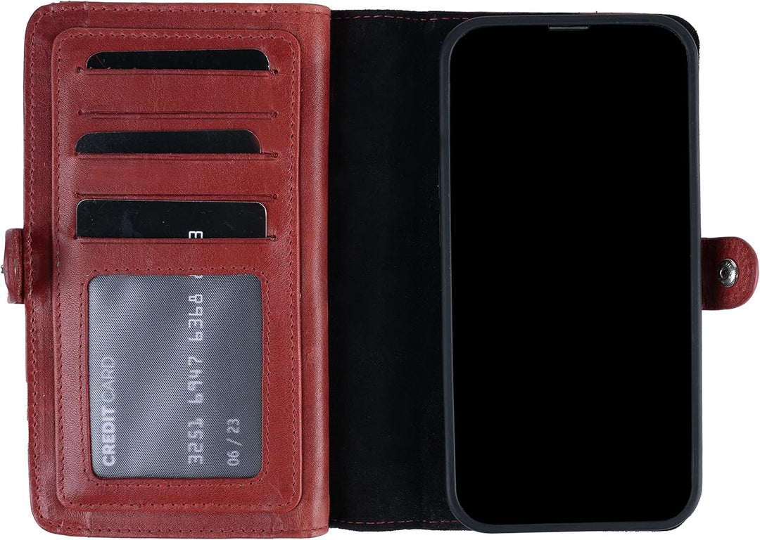 HANS/SON Echtlederhülle iPhone 13 Pro Rot | Handyhülle aus Leder mit Geldbörse | Rote iPhone 13 Pro