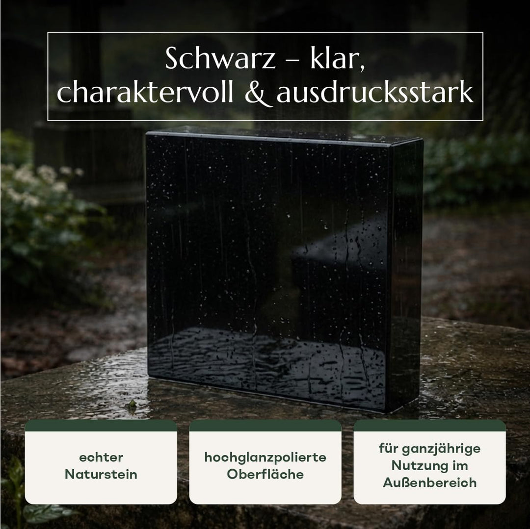 designgrab Lampen- und Vasensockel eckig 20x20x5 cm aus Granit Schwedisch Black für Grabvase oder Gr