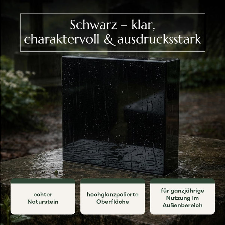designgrab Lampen- und Vasensockel eckig 20x20x5 cm aus Granit Schwedisch Black für Grabvase oder Gr
