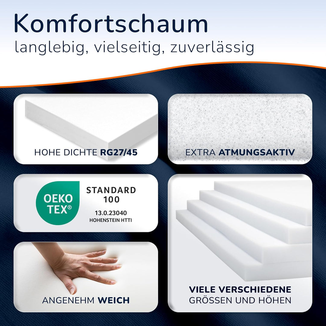 MSS e.K. Schaumstoffplatte Polster Auflage Topper - 200 x 40 x 4 cm - RG27/45 4 cm 40 x 200 cm, 4 cm