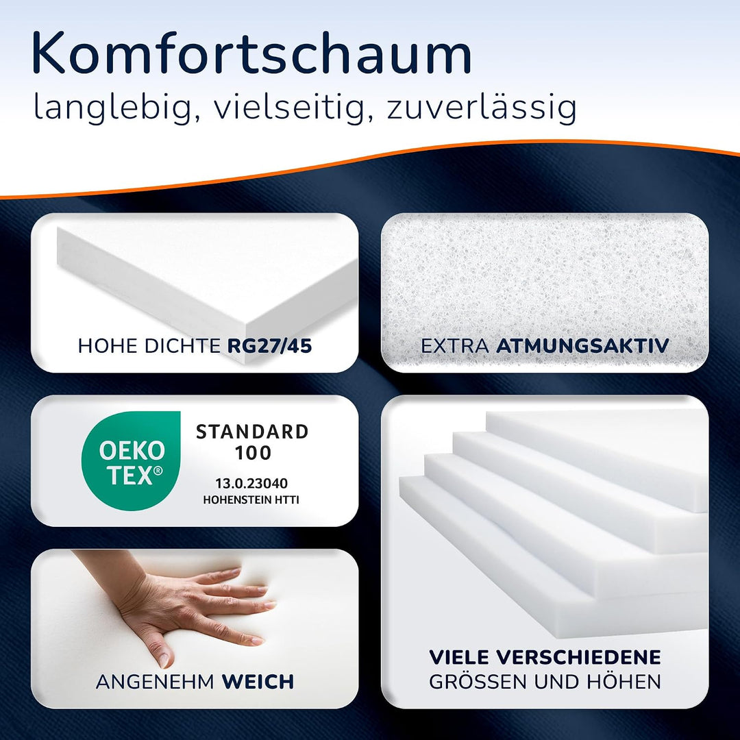 MSS e.K. Schaumstoffplatte Polster Auflage Topper - 200 x 50 x 15 cm - RG27/45 15 cm 50 x 200 cm, 15