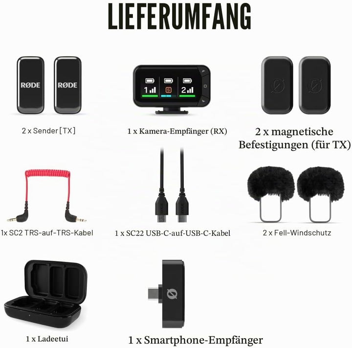 RØDE Wireless Micro - Kompaktes kabelloses Mikrofon-Kamerakit, Zwei Mikrofone mit Kamerareceiver, Sm
