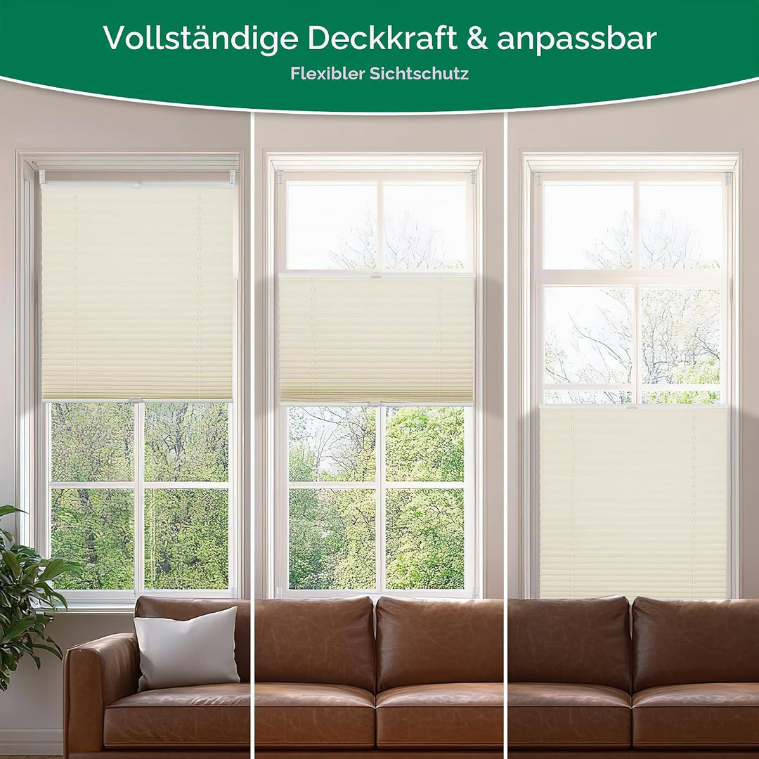 Plissee Klemmfix ohne Bohren, Beige 95 x 120 cm (BxH), Faltrollo Plisseerollo mit Klemmträger, Jalou