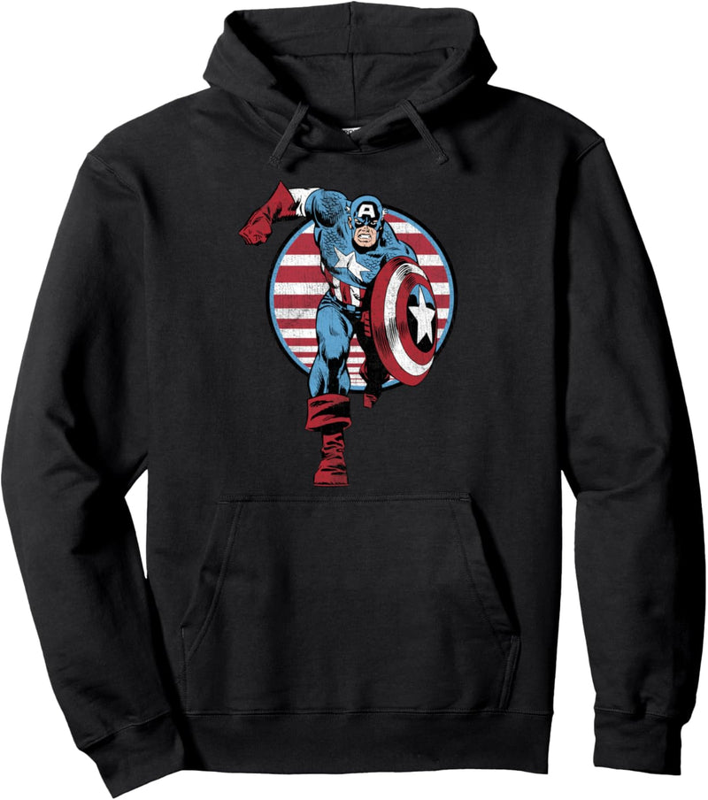 Marvel Captain America Running Striped Circle Portrait Pullover Hoodie