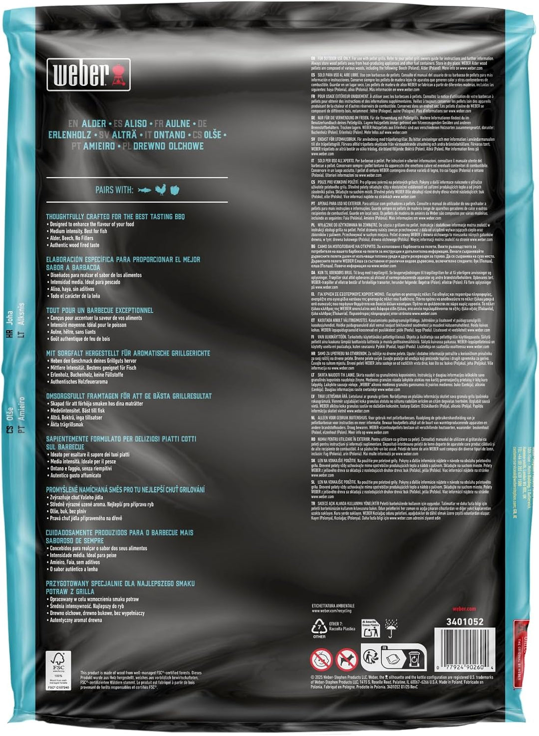 Weber Erlenholz Pellets/Geeignet für alle Pelletgrills, Milder, leicht süsslicher Rauchgeschmack, Na