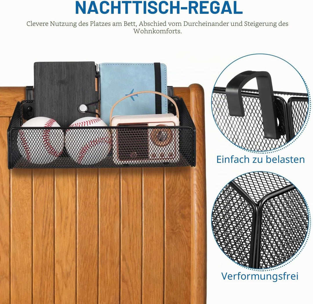 Zerodeko Metall Drahtkorb mit Handyhalterung Hängender Nachttisch Organizer in Schwarz für Büro und
