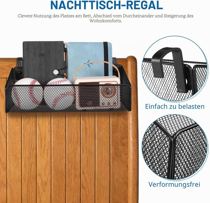 Zerodeko Metall Drahtkorb mit Handyhalterung Hängender Nachttisch Organizer in Schwarz für Büro und
