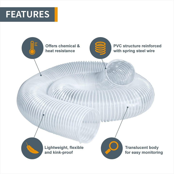 POWERTEC 70143 PVC-Staubsaugerschlauch (10,2 cm x 6,8 m), flexibel, durchsichtig, robuster PVC-Schla