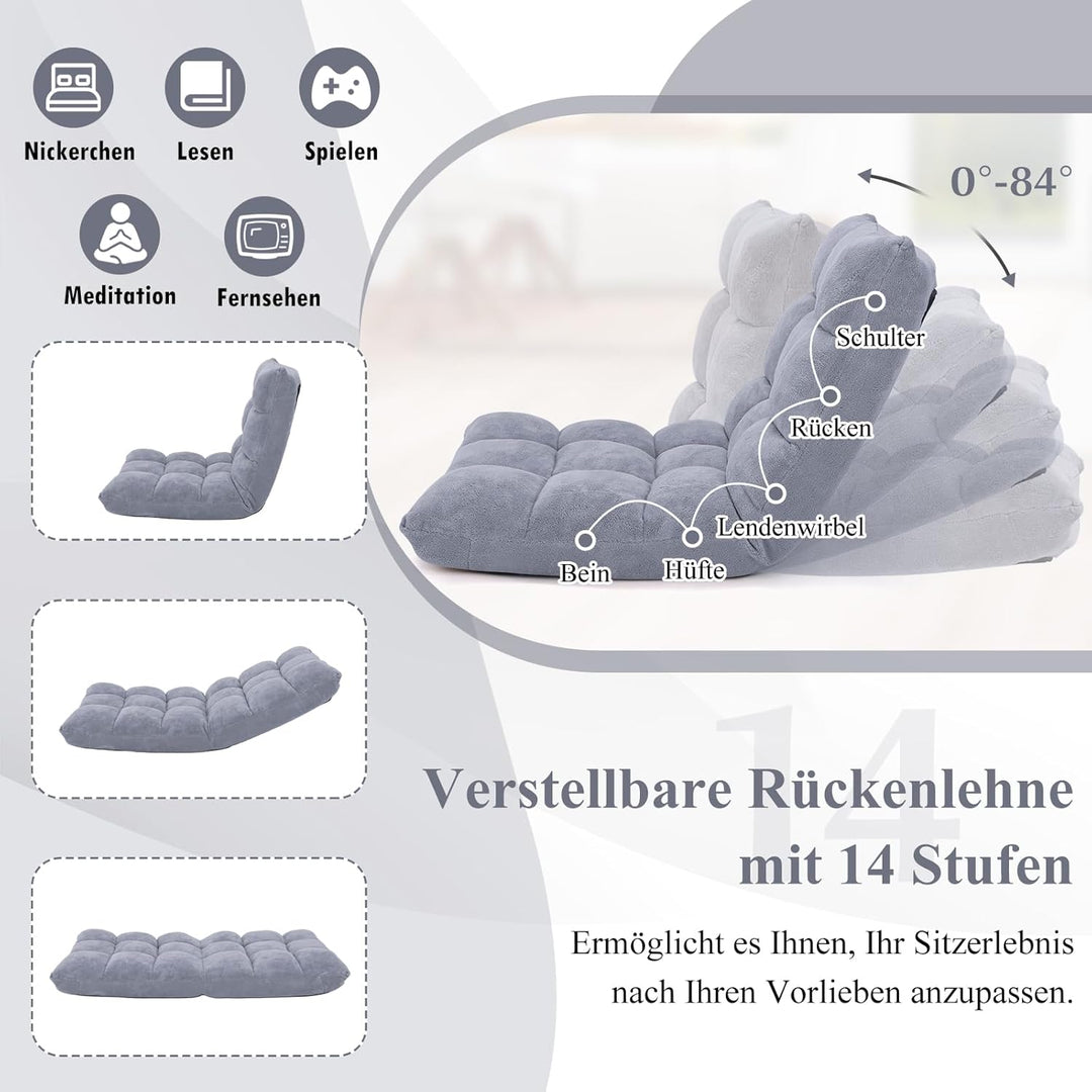 RELAX4LIFE Bodenstuhl Faltbar, Lazy Sofa, Meditationsstuhl, Bodensessel mit Verstellbarer Lehne, für