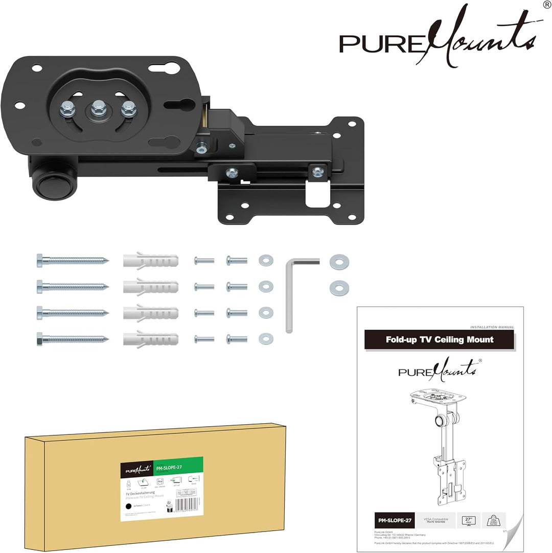 PureMounts TV Deckenhalterung für Fernseher, geeignet für 13-27 Zoll, klappbar, höhenverstellbar, sc