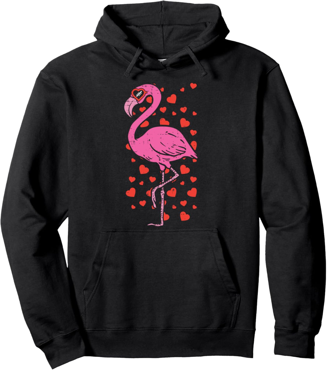 Flamingo Heart Glasses Cute Valentines Day Bird Animal Gift Pullover Hoodie