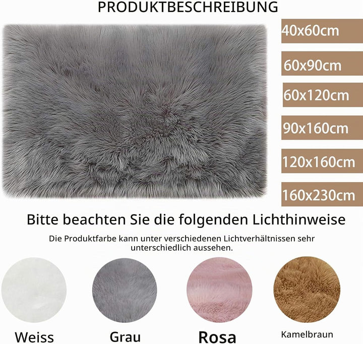 HARESLE Longhair Fell Teppich Waschbar Teppich,Soft Area Rug Schlafzimmer Kunstfell Shaggy Teppich(G