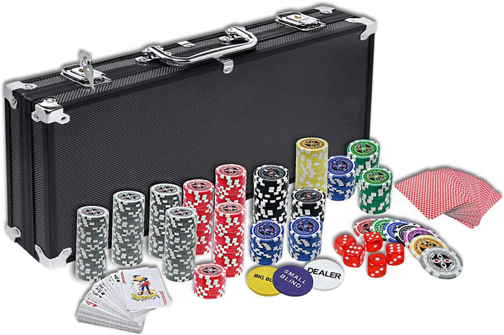 YUENFONG Pokerkoffer Pokerset mit 500 hochwertigen Laser Pokerchips, inkl. 2 Pokerdecks, 1 Dealer Bu